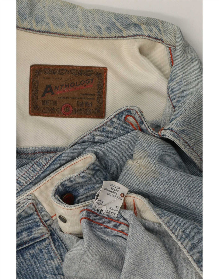 Benetton Damen Crop Denim Jacke IT 48 XL Blaue Baumwolle