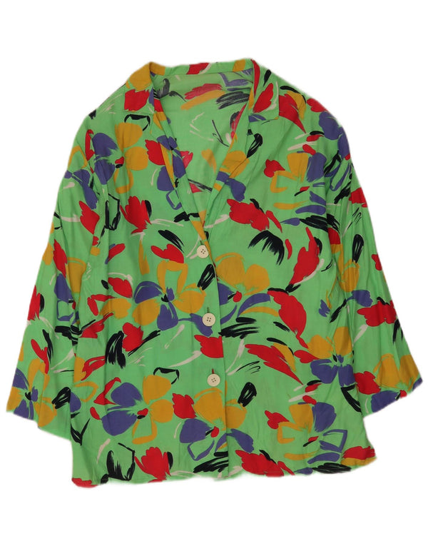 Vintage Damen Cardigan Top UK 14 Mittelgrün geblümt