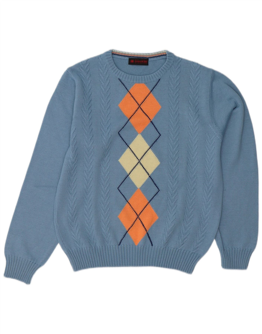 Il Granchio Herren-Pullover mit Rundhalsausschnitt, mittelblaue Argyle-/Diamantwolle