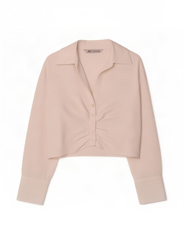 Zara Damen Crop Shirt Bluse UK 6 XS Weiß