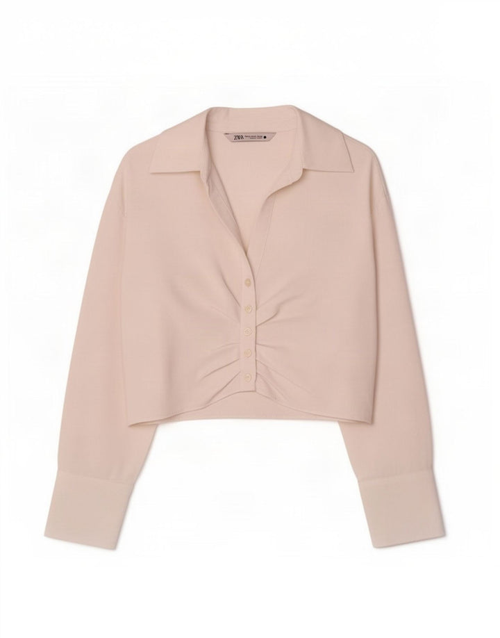 Zara Damen Crop Shirt Bluse UK 6 XS Weiß