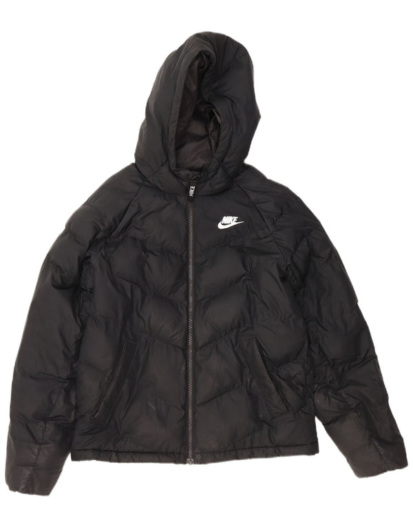 NIKE Jungen-Jacke mit Kapuze, gepolstert, 12–13 Jahre, Größe L, aus schwarzem Polyester