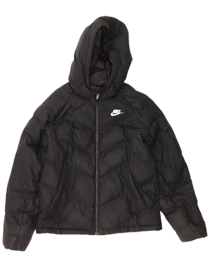 NIKE Jungen-Jacke mit Kapuze, gepolstert, 12–13 Jahre, Größe L, aus schwarzem Polyester