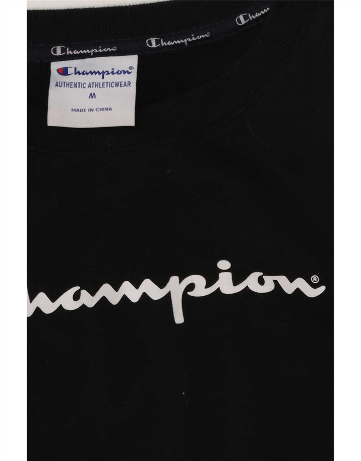 Champion Damen Grafik-Sweatshirt-Pullover UK 14 Mittelschwarze Baumwolle