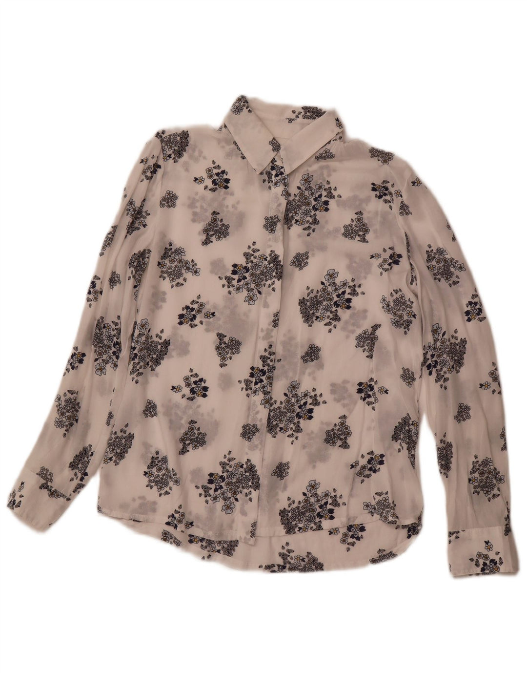 BENETTON Damen Durchsichtiges Hemd UK 6 XS Weiß Blumen Modal