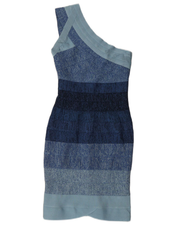 Herve Leger Damen One-Shoulder-Bodycon-Kleid UK 4 XS Blue Rayon