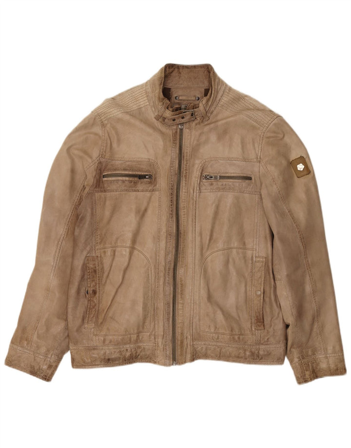 Milestone Herren-Lederjacke, großes beiges Leder