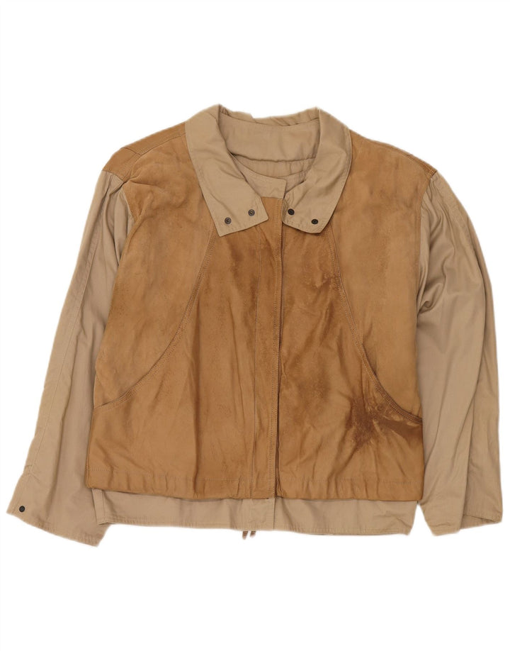 BELFE Damen-Jacke mit lockerer Passform, IT 44, mittelbeigefarbenes Colourblock-Leder
