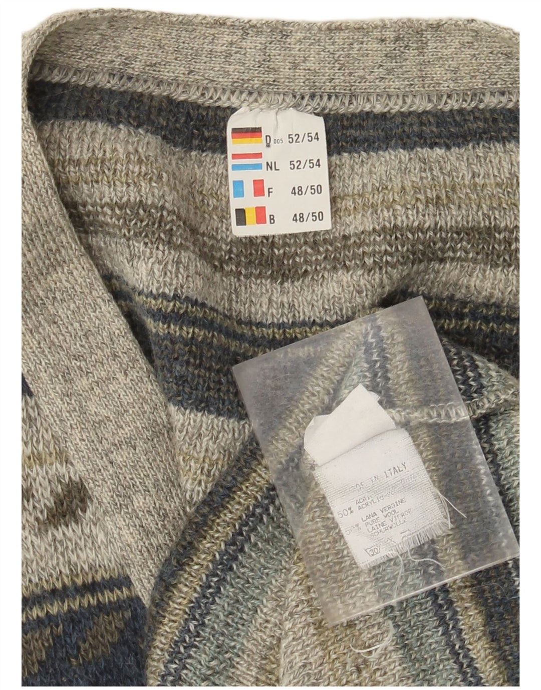 Vintage Herren Cardigan Pullover IT 52/54 Großes grau gestreiftes Acryl