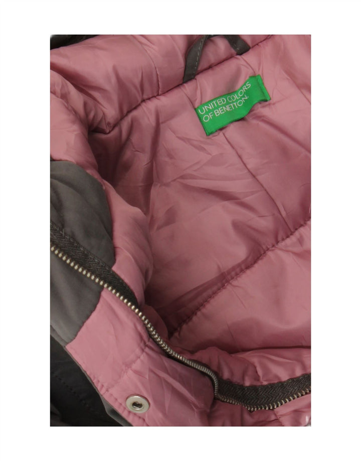 Benetton Wattierter Damenmantel mit Kapuze, UK 14, Größe L, Grau