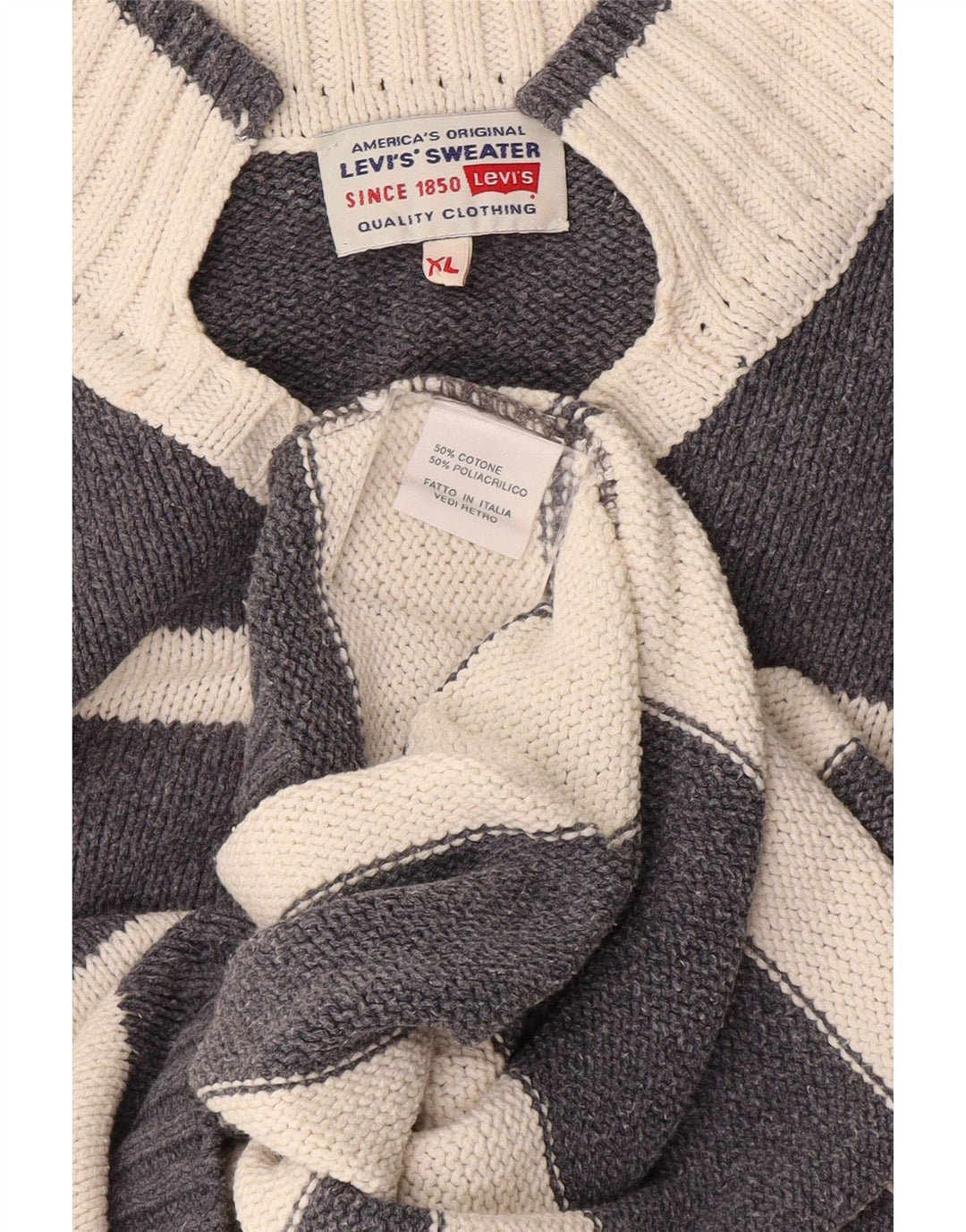 Levi's Herren-Pullover mit V-Ausschnitt, XL, grau gestreift, Baumwolle