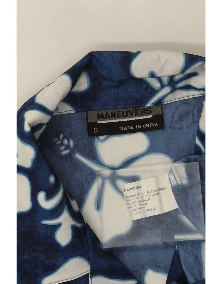 Vintage Herren Kurzarmhemd Kleines blaues Blumenmuster aus Polyester