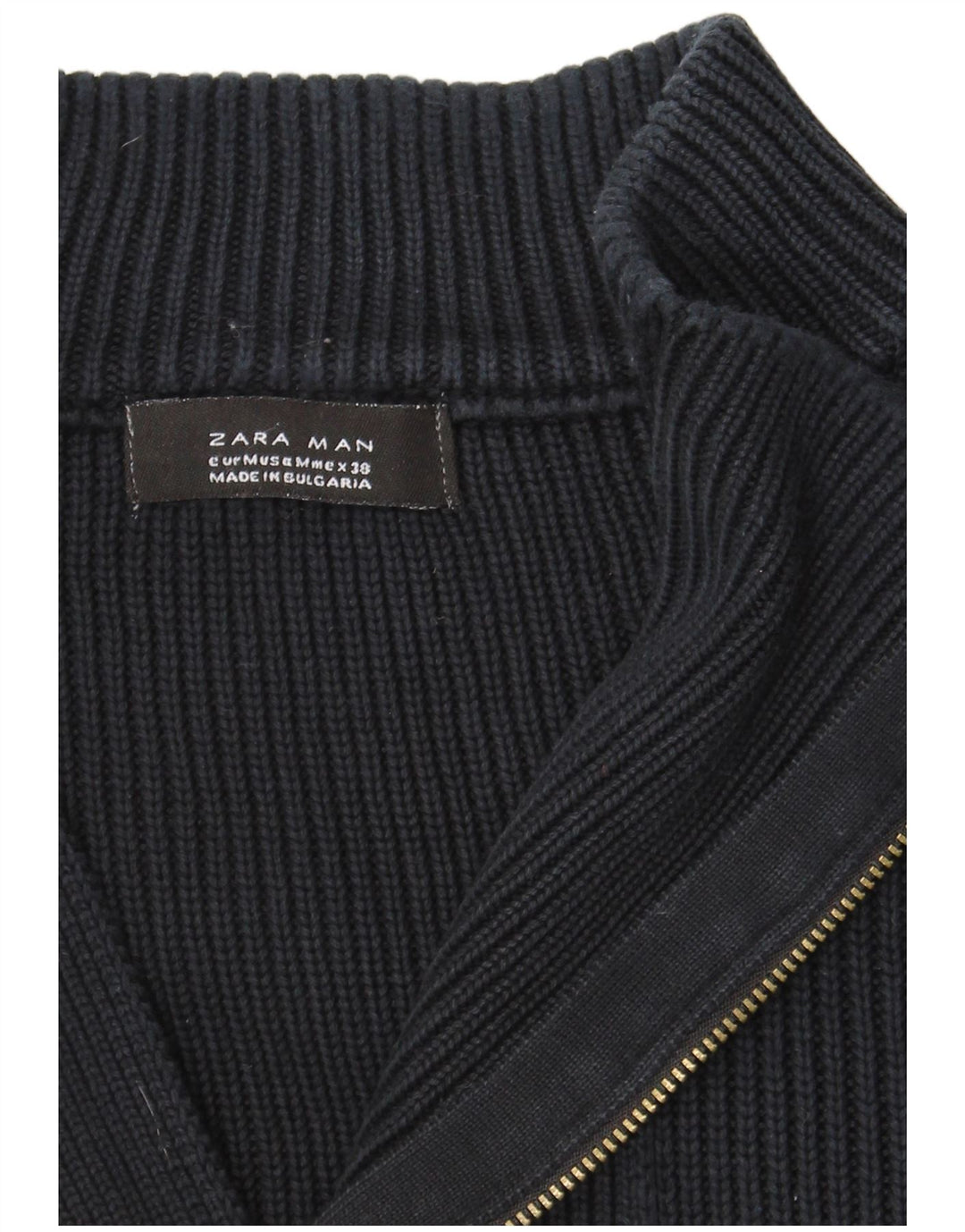 ZARA Herren-Pullover mit Reißverschluss am Hals, Mittelblau