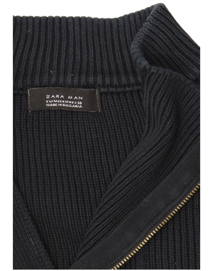 ZARA Herren-Pullover mit Reißverschluss am Hals, Mittelblau