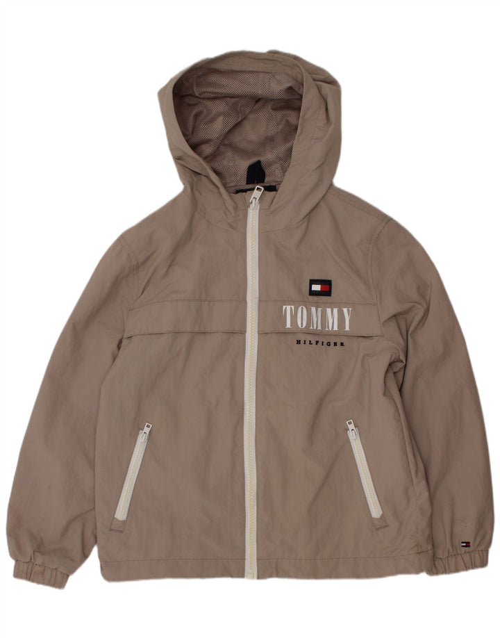 Tommy Hilfiger Jungen-Regenjacke mit grafischer Kapuze, 6–7 Jahre, graues Polyamid