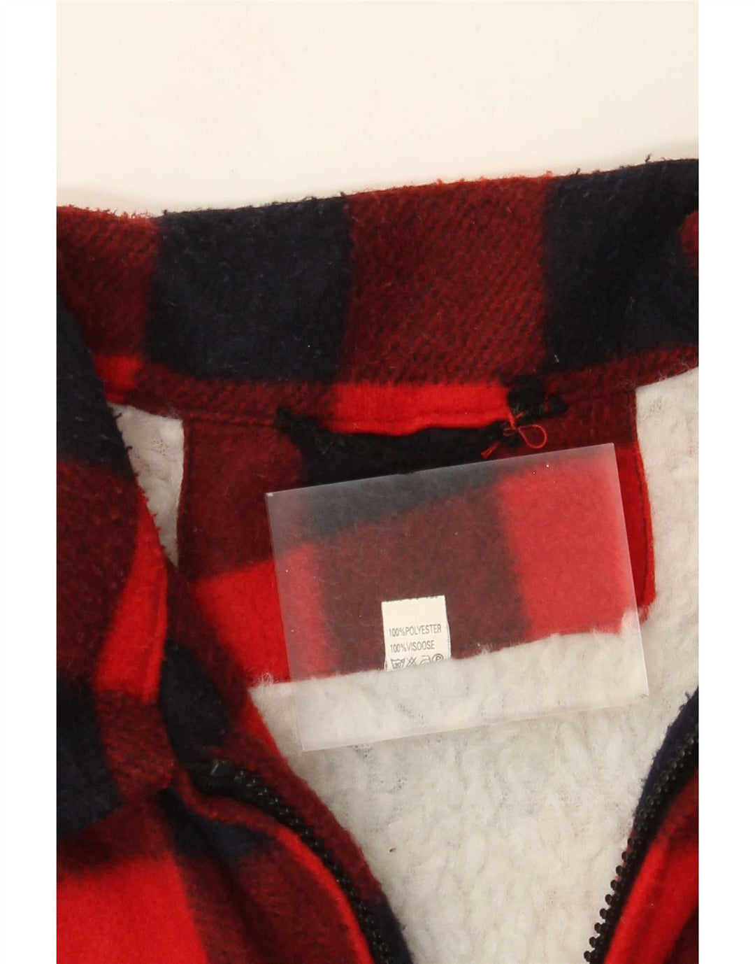 Vintage Herren-Fleece-Holzfällerhemd, großes rotes Gingham-Polyester