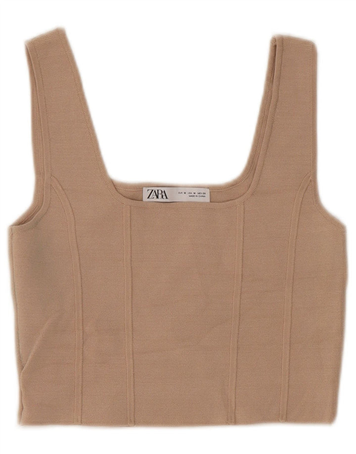 Zara Damen Crop Top UK 12 Medium Beige Nylon