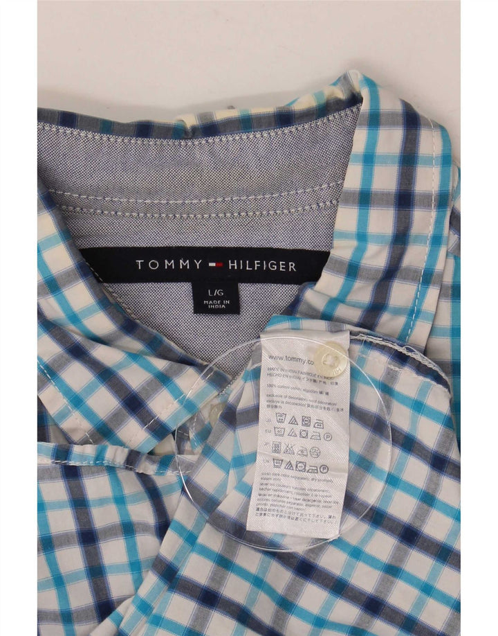 Tommy Hilfiger Herren-Kurzarmhemd, groß, blau kariert, Baumwolle