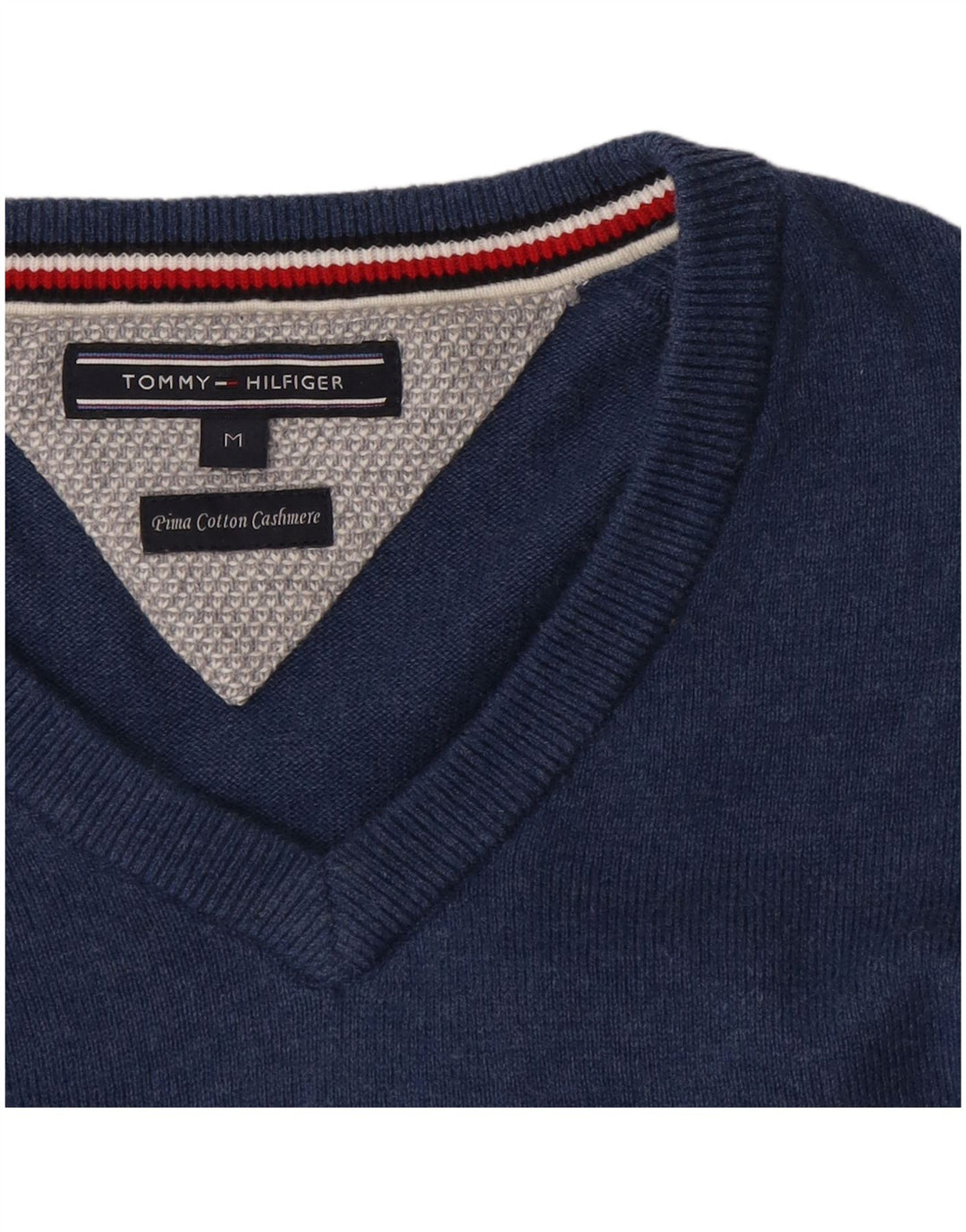 Tommy Hilfiger Herren-Pullover mit V-Ausschnitt aus mittelblauer Baumwolle