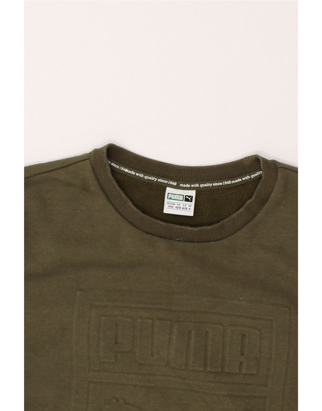 PUMA Mens Graphic Sweatshirt Jumper Medium Khaki Cotton Vintage Puma and Second-Hand Puma from Messina Hembry 