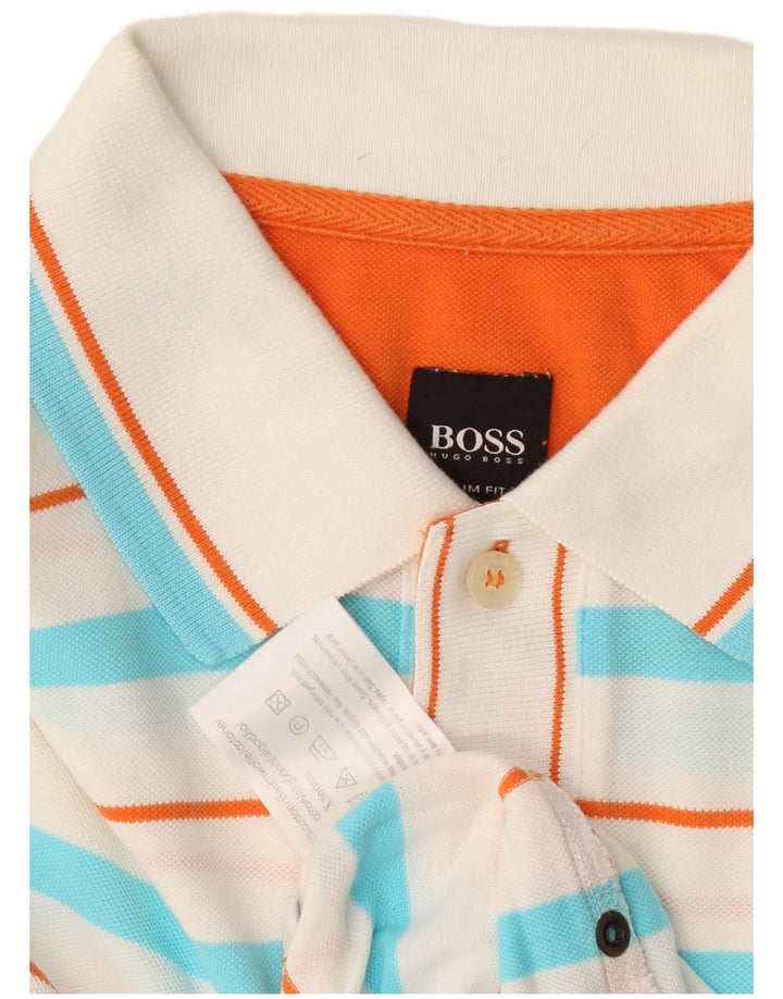 Hugo Boss Herren Slim Fit Poloshirt Mittelweiß gestreift aus Baumwolle