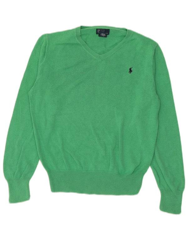 Polo Ralph Lauren Jungen-Pullover mit V-Ausschnitt, 14–15 Jahre, groß, grüne Baumwolle