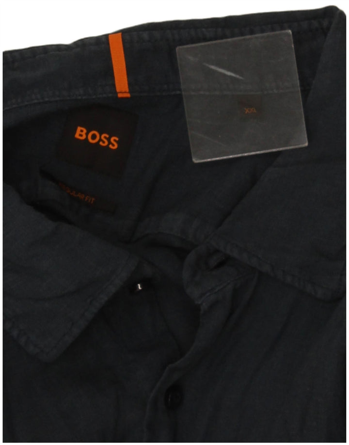 Hugo Boss Herren Kurzarm-Hemd mit normaler Passform, 2XL, Marineblau