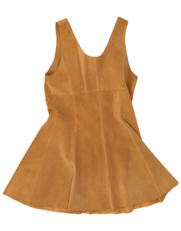 Vintage Damen Ärmelloses Wildlederkleid IT 44 Mittelbeiges Leder