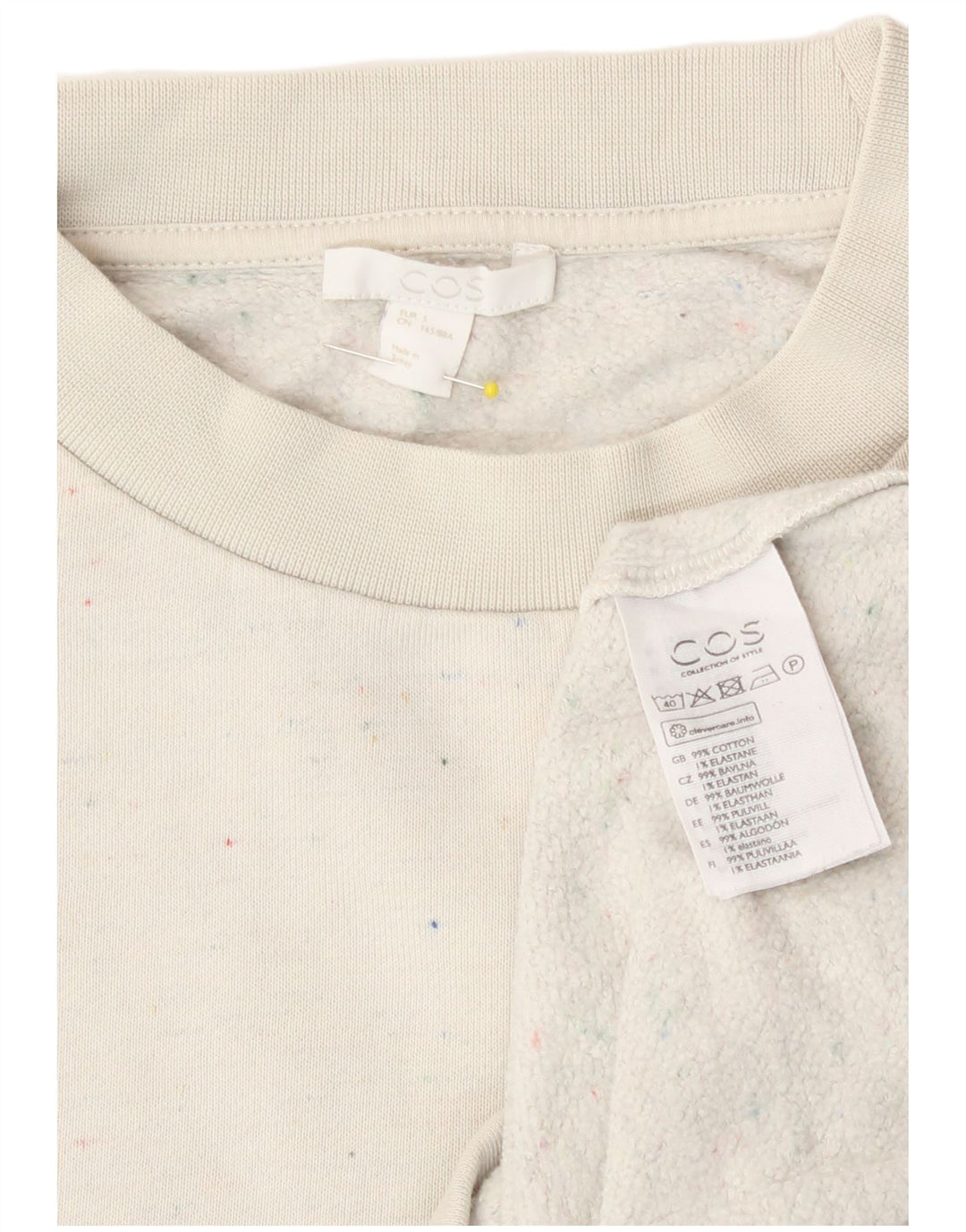 Cos Damen-Sweatshirt-Pullover in Übergröße, Gr. 10, Größe S, weiß gesprenkelte Baumwolle