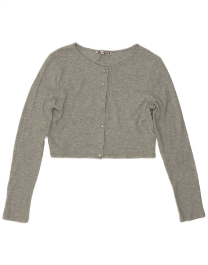 Zara Damen Crop Cardigan Pullover UK 12 Mittelgrau meliert
