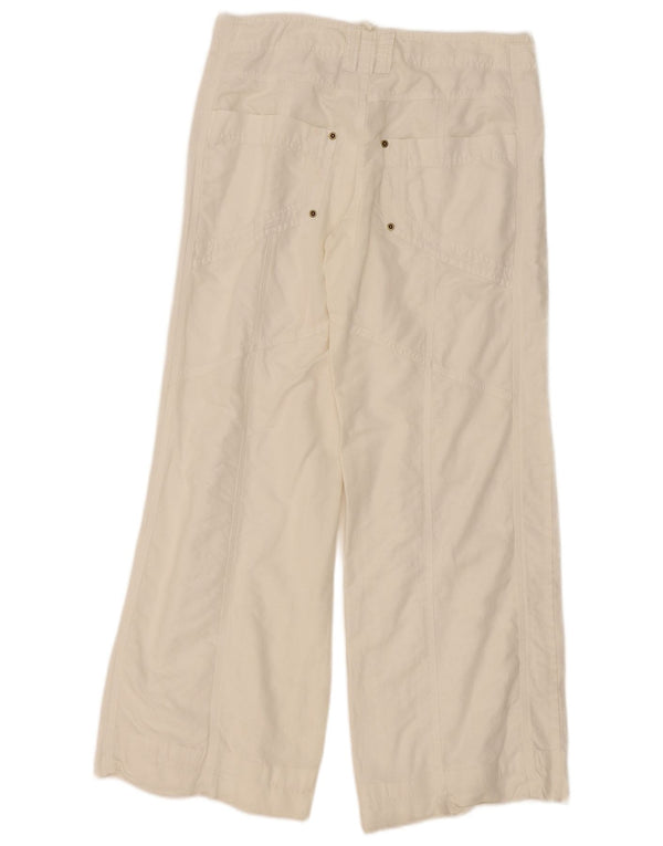 Mexx Damen-Chinohose mit weitem Bein, UK 14, Größe L W34 L31, weißes Leinen