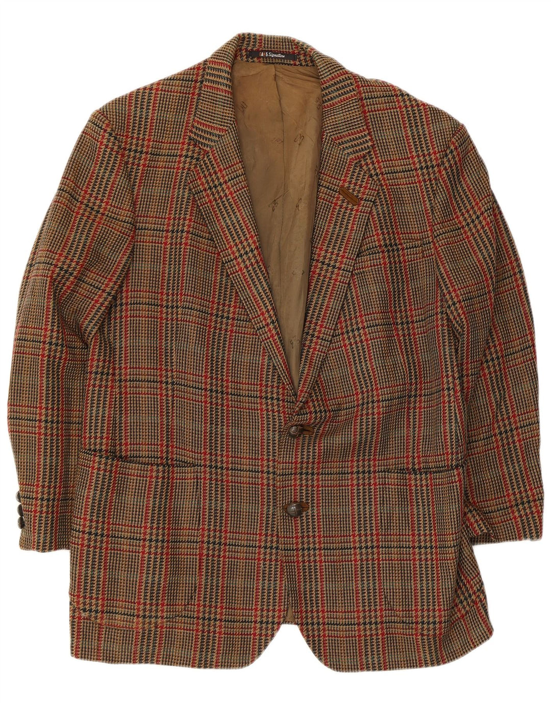 DAKS Herren-Blazer mit 2 Knöpfen, UK 38, mittelbraune Hahnentritt-Schurwolle