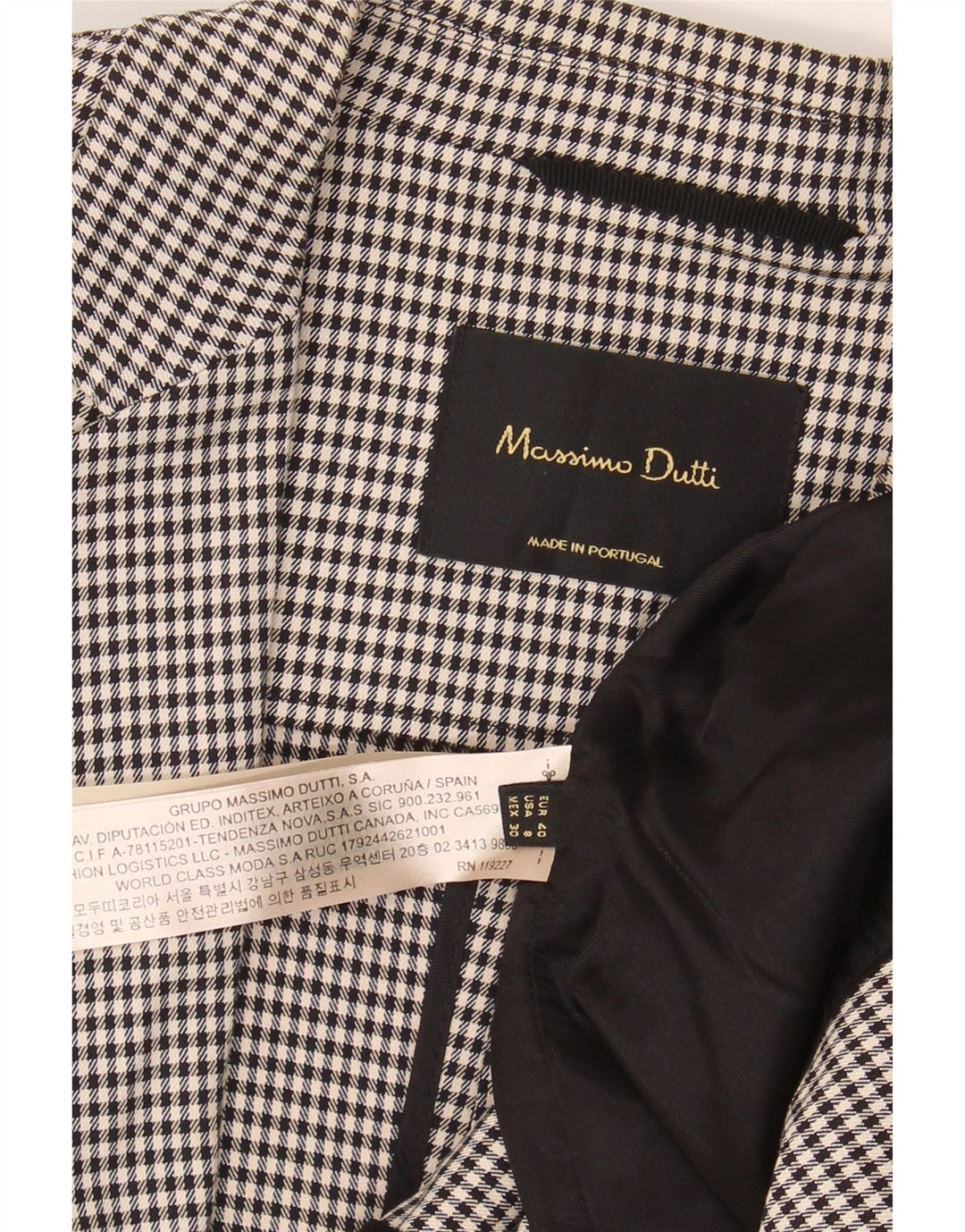 MASSIMO DUTTI Womens 2 Button Blazer Jacket EU 40 Medium Black Gingham Vintage Massimo Dutti and Second-Hand Massimo Dutti from Messina Hembry 