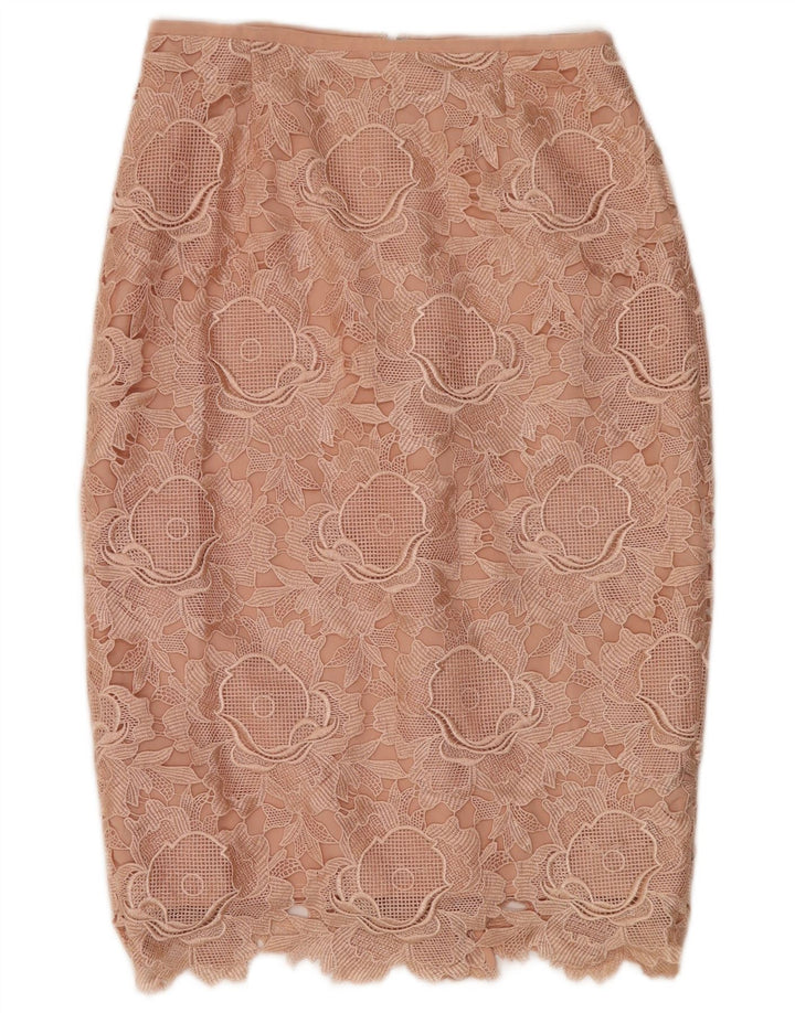 Ted Baker Damen Midi-Bleistiftrock, Größe 2, klein, W26, rosa Blumenmuster, Polyester