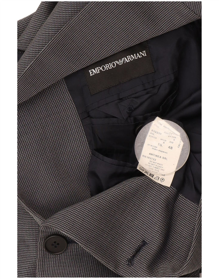 Emporio Armani Herren-Blazerjacke mit 3 Knöpfen, Größe 48, klein, marineblau, kariert, Wolle