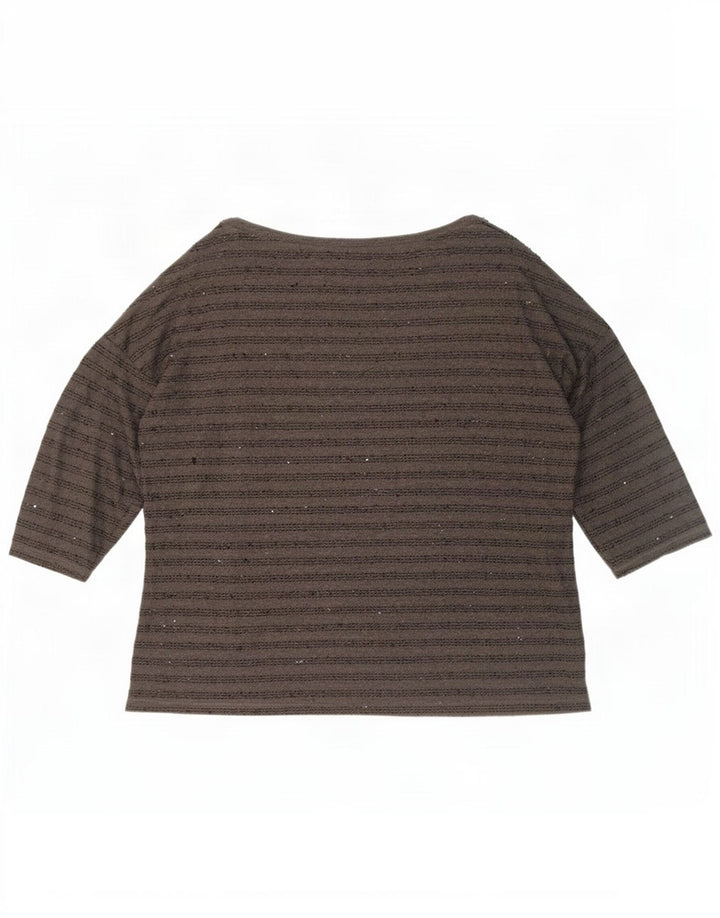 Zara Damen-Top, 3/4-Ärmel, UK 20 2XL, grau gestreift, Polyester
