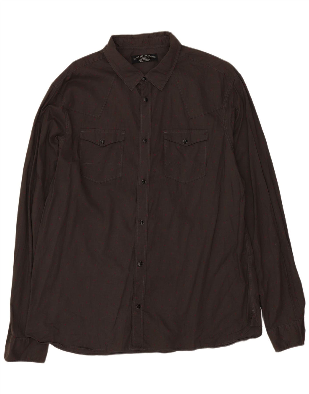 All Saints Herrenhemd 2XL grau gefleckte Baumwolle