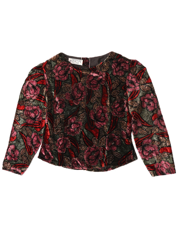 Vintage Damen LangarmBluse Top UK 14 Medium Mehrfarbig geblümt