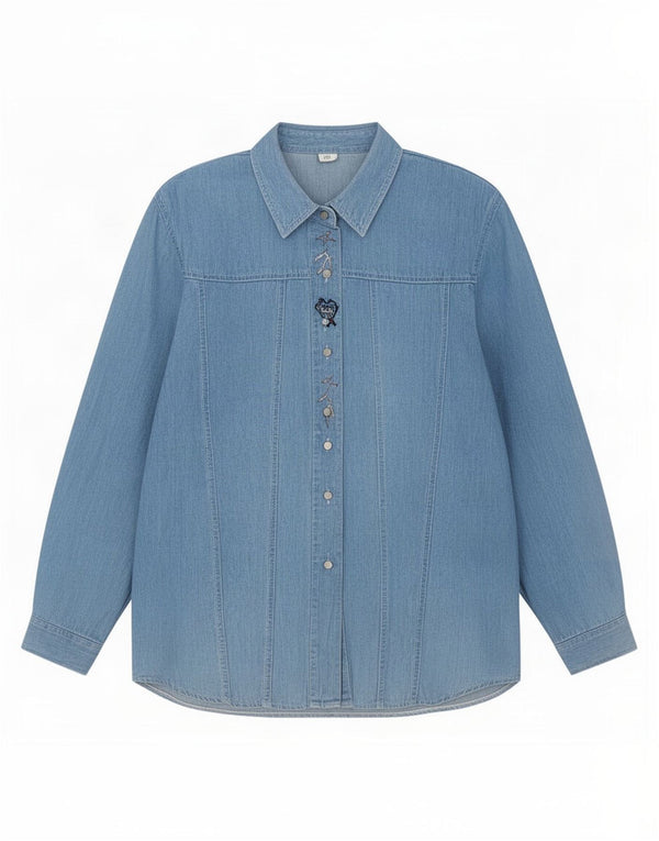 Vintage Damen Jeanshemd UK 14 Große blaue Baumwolle
