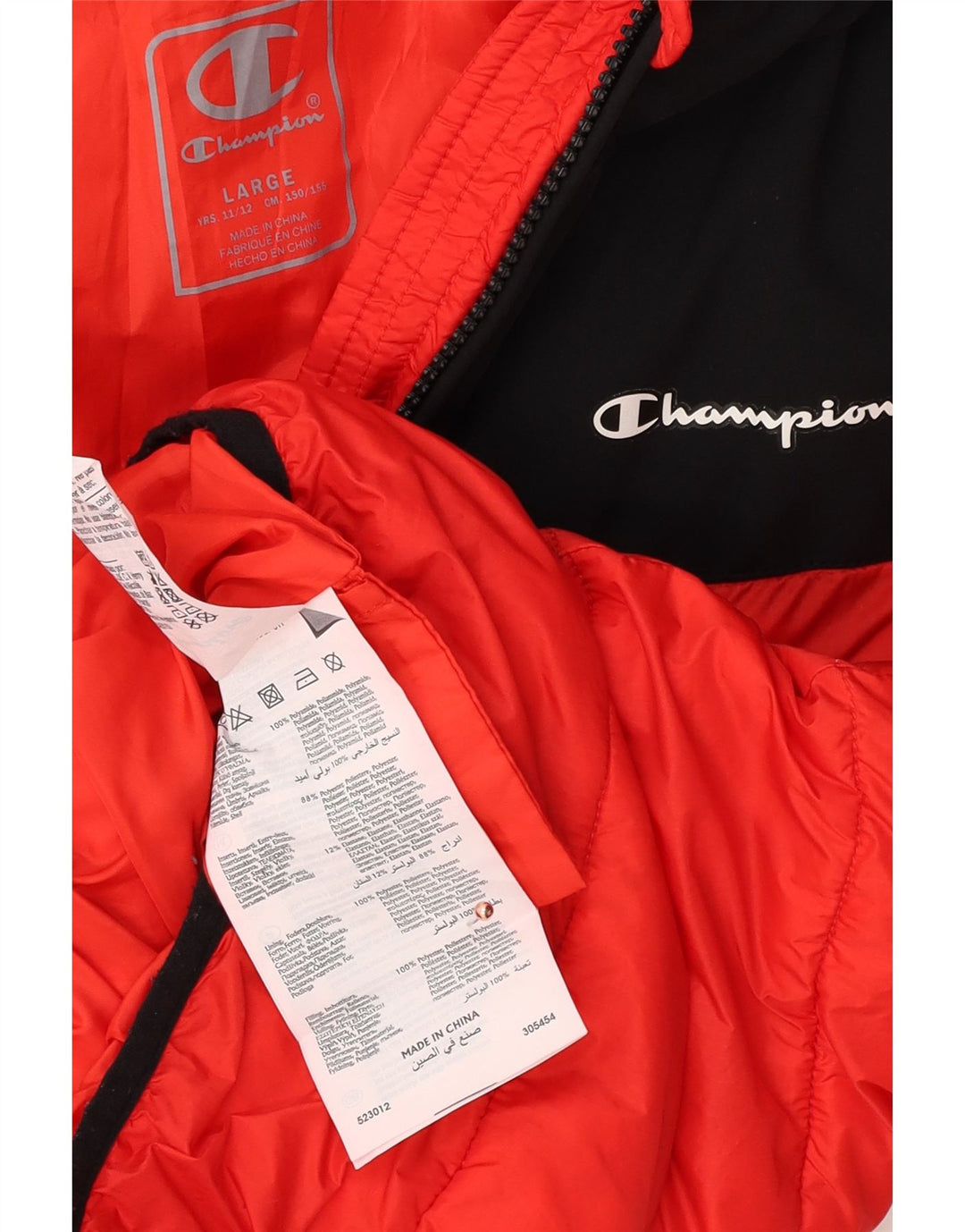 CHAMPION Wattierte Jacke mit Kapuze für Jungen, 11–12 Jahre, Größe L, Rot, Farbblock