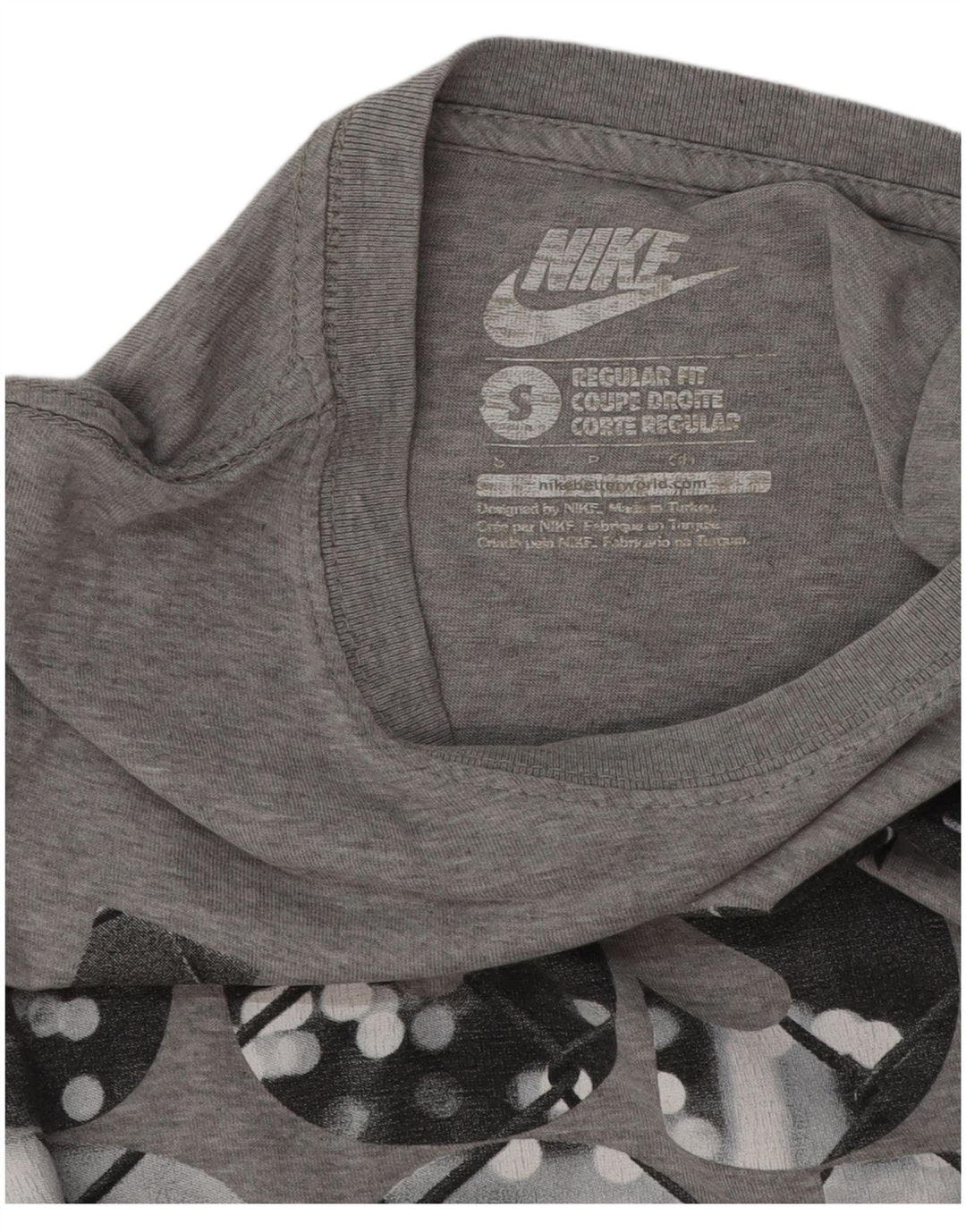 Nike Herren-T-Shirt mit normaler Passform, Grafik, Größe S, Grau, Baumwolle