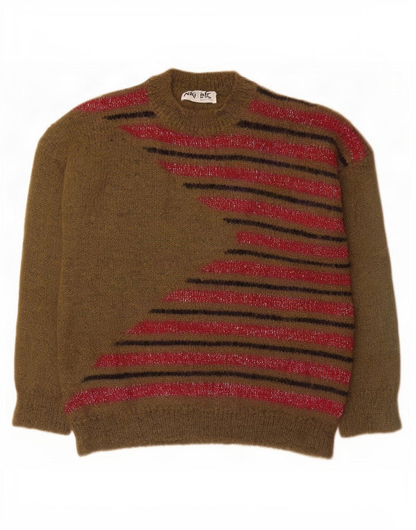 Niki Line Womens Crew Neck Jumper Sweater UK 18 XL Khaki Striped Mohair