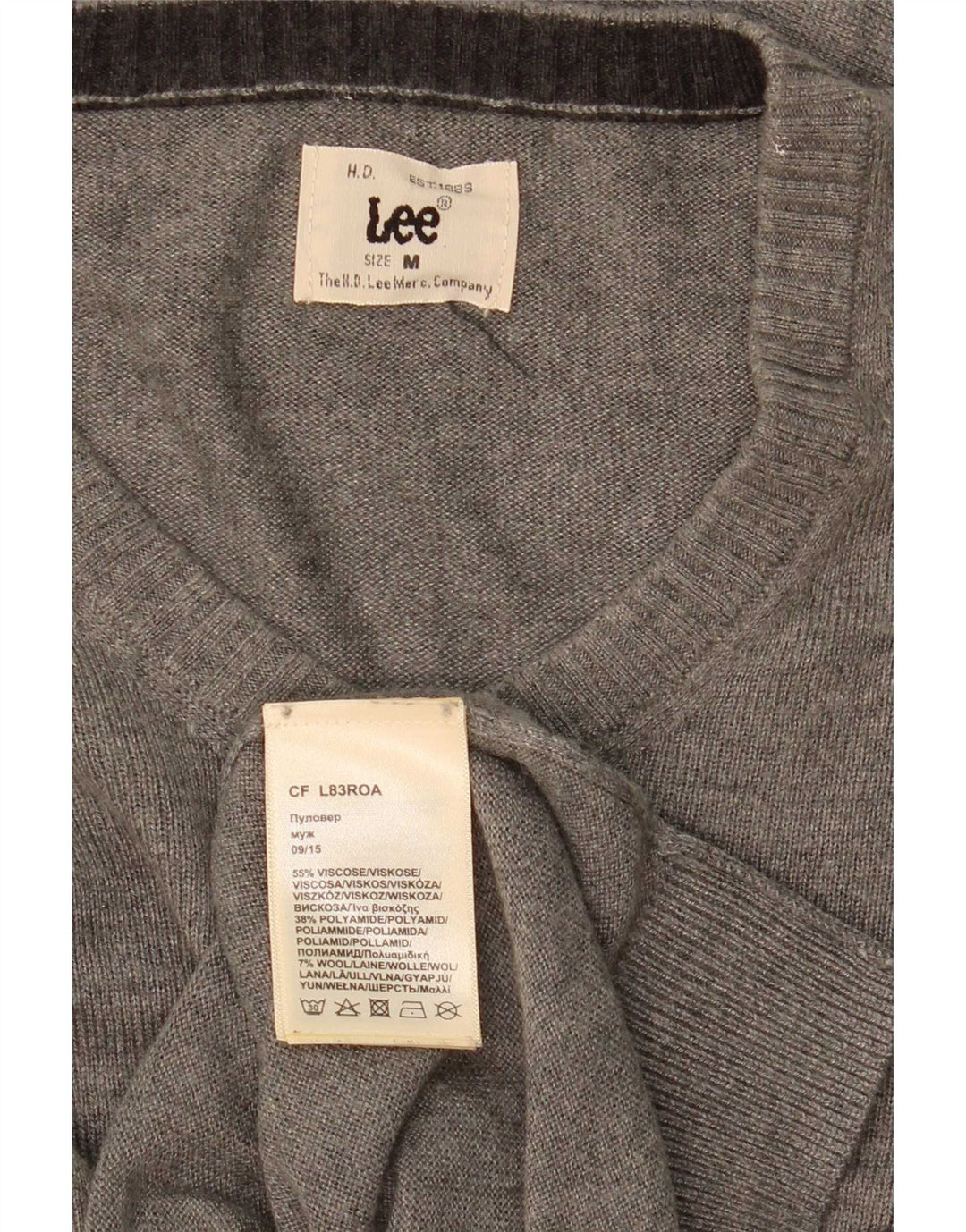 Lee Herren-Pullover mit V-Ausschnitt, mittelgrau gefleckte Viskose