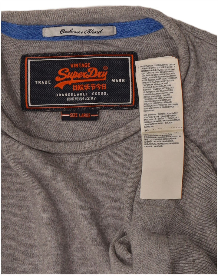 Superdry Herren-Pullover mit Rundhalsausschnitt, Größe L, aus grauer Baumwolle