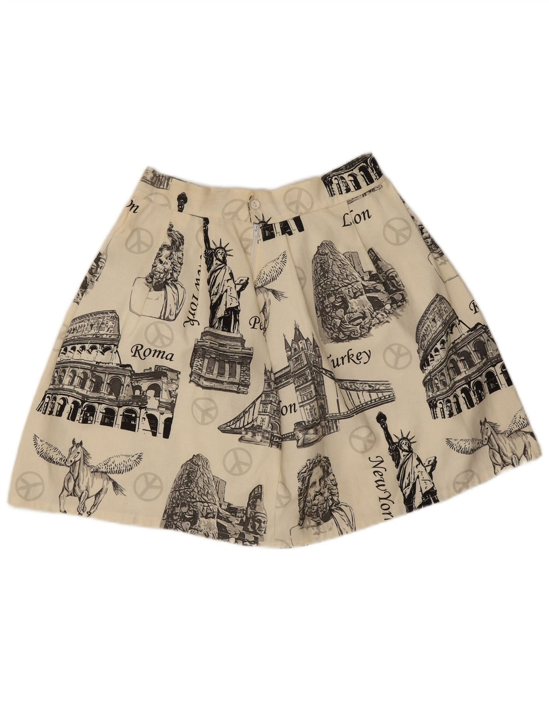 Vintage Damen A-Linienrock mit abstraktem Muster W26 XS Off White