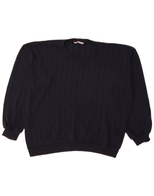 Zara Womens Crew Neck Jumper Sweater UK 10 Small Navy Blue Pinstripe
