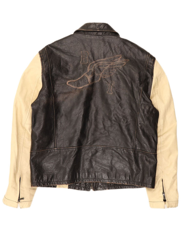 Brogden Herren-Lederjacke mit Grafik, UK 42, XL, Braun, Farbblock