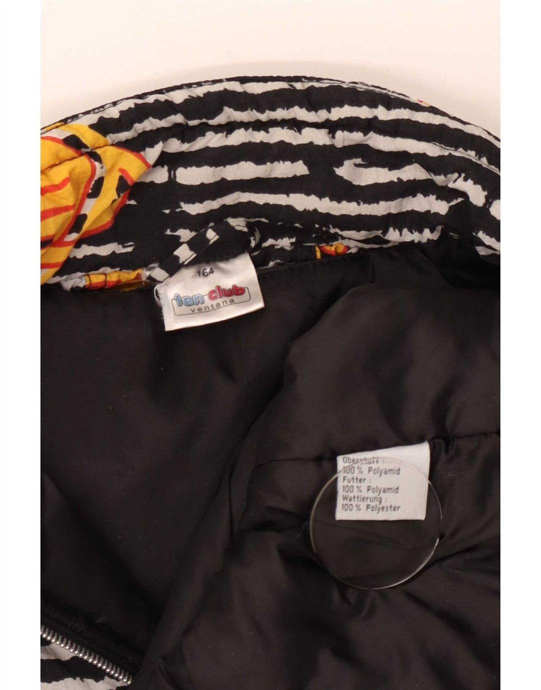 Vintage Jungen-Anorakjacke mit lockerer Passform, 13–14 Jahre, schwarzes geometrisches Polyamid