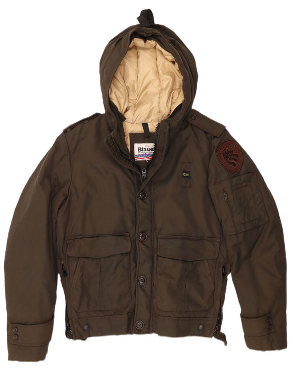 Blauer Womens Military Hooded Wattierte Jacke UK 14 Medium Khaki Nylon