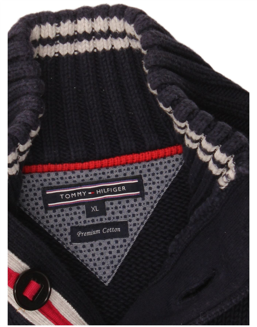 TOMMY HILFIGER Mens Button Neck Jumper Sweater XL Navy Blue Cotton